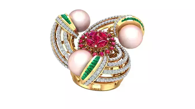 Women Cocktail Diamond Ring 3dm stl Renders Details