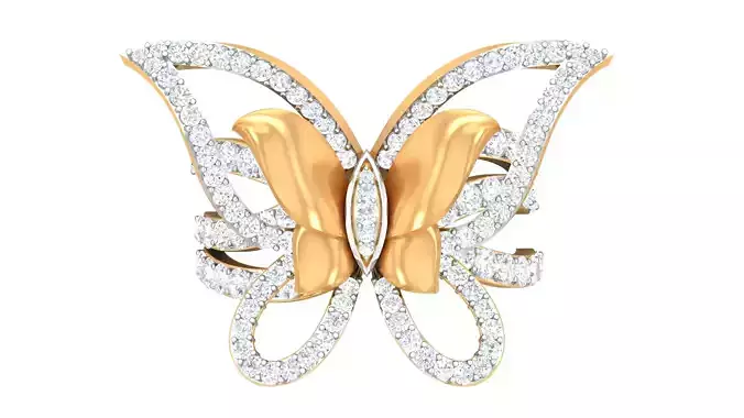 Women Butterfly Cocktail Diamond Ring 3dm stl Renders Details