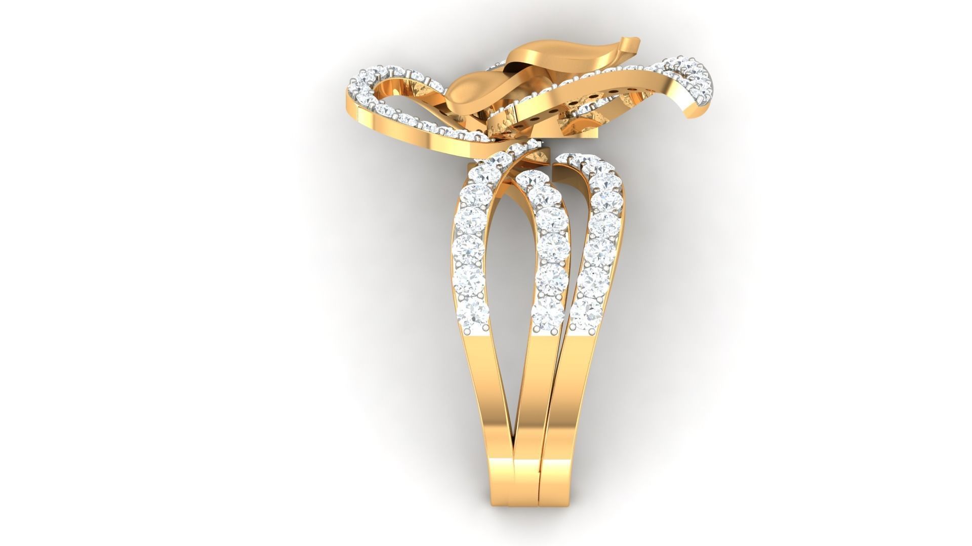 Women Butterfly Cocktail Diamond Ring 3dm stl Renders Details 3D print model_4