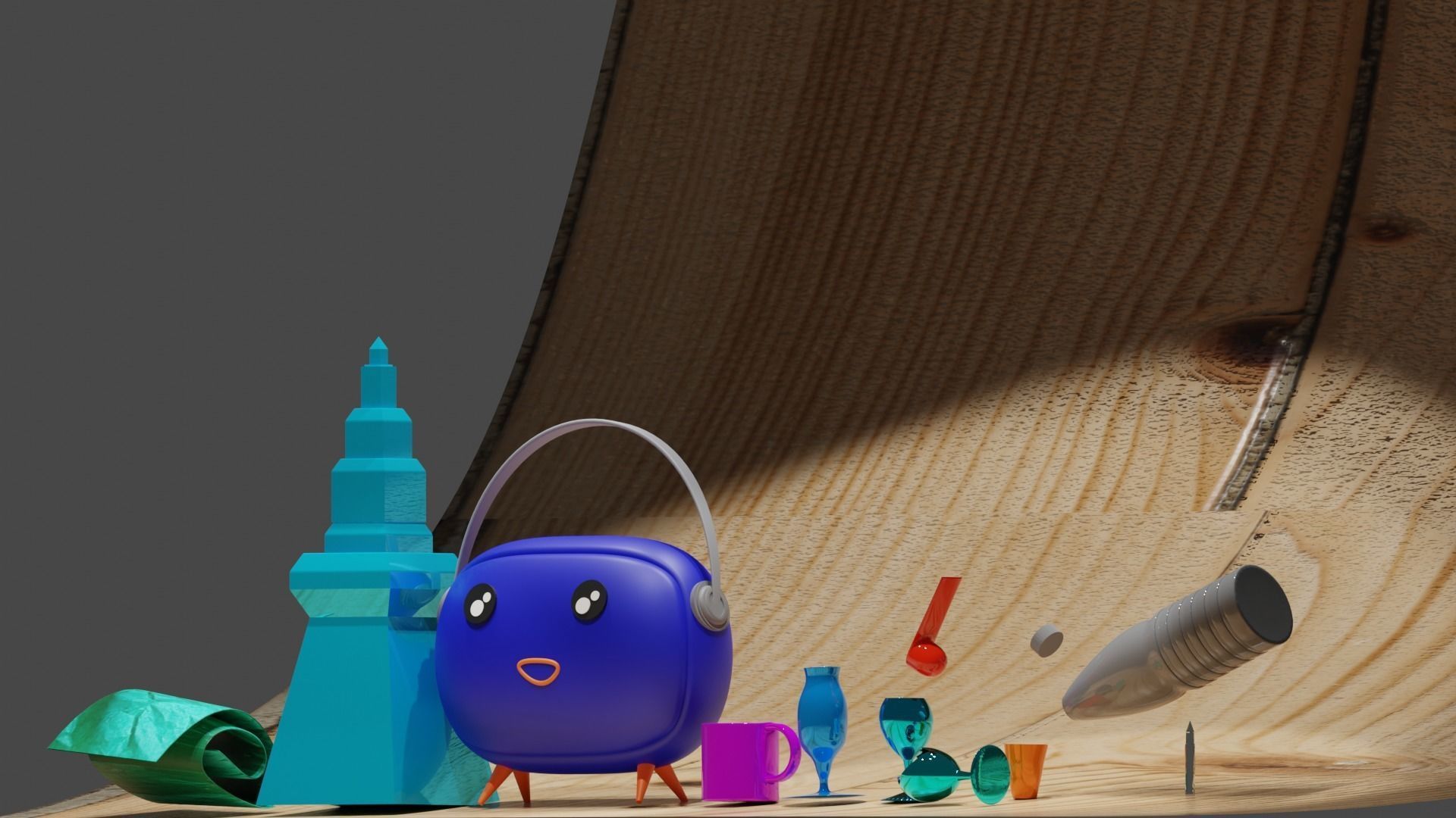 radio bottle and glasses  3D model_1