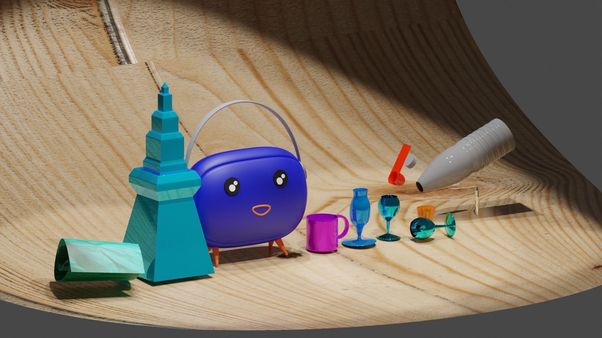 radio bottle and glasses  3D model_2