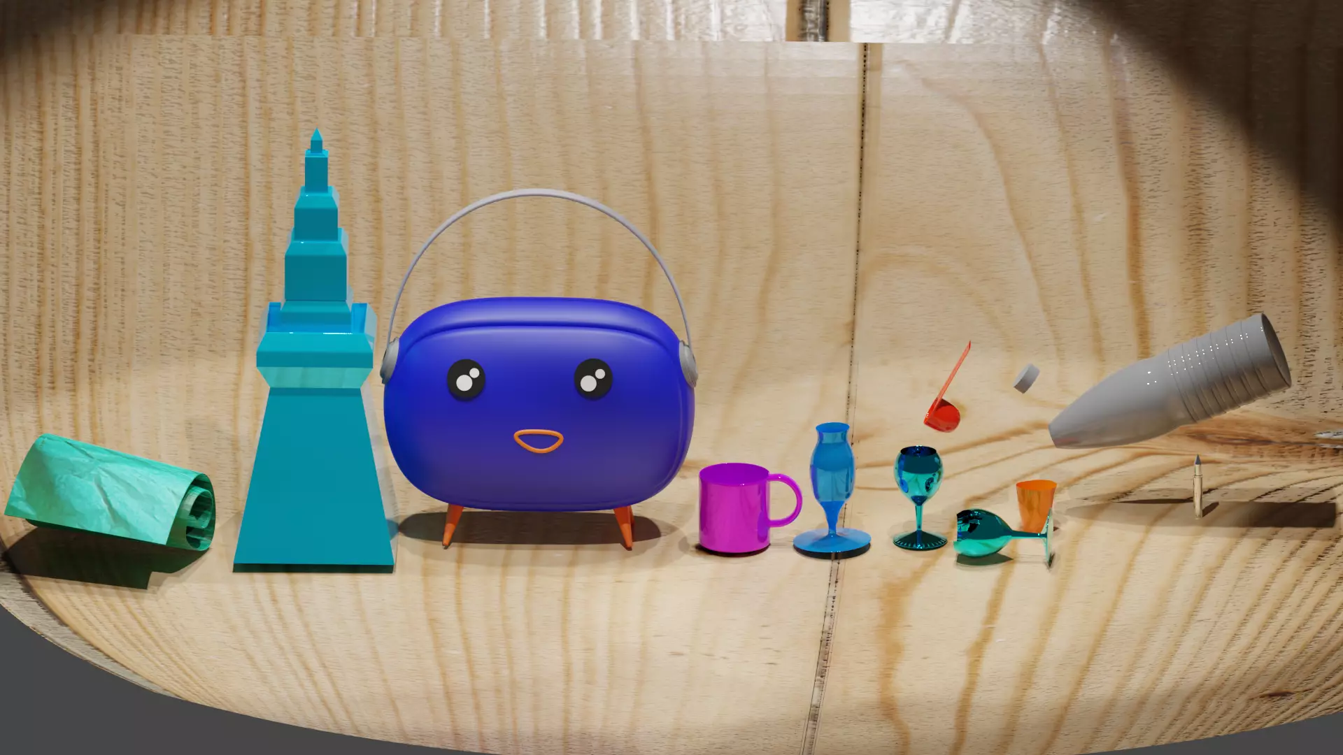 radio bottle and glasses  3D model_0