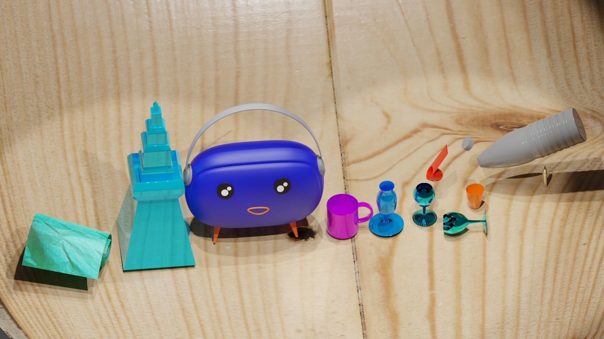 radio bottle and glasses  3D model_3