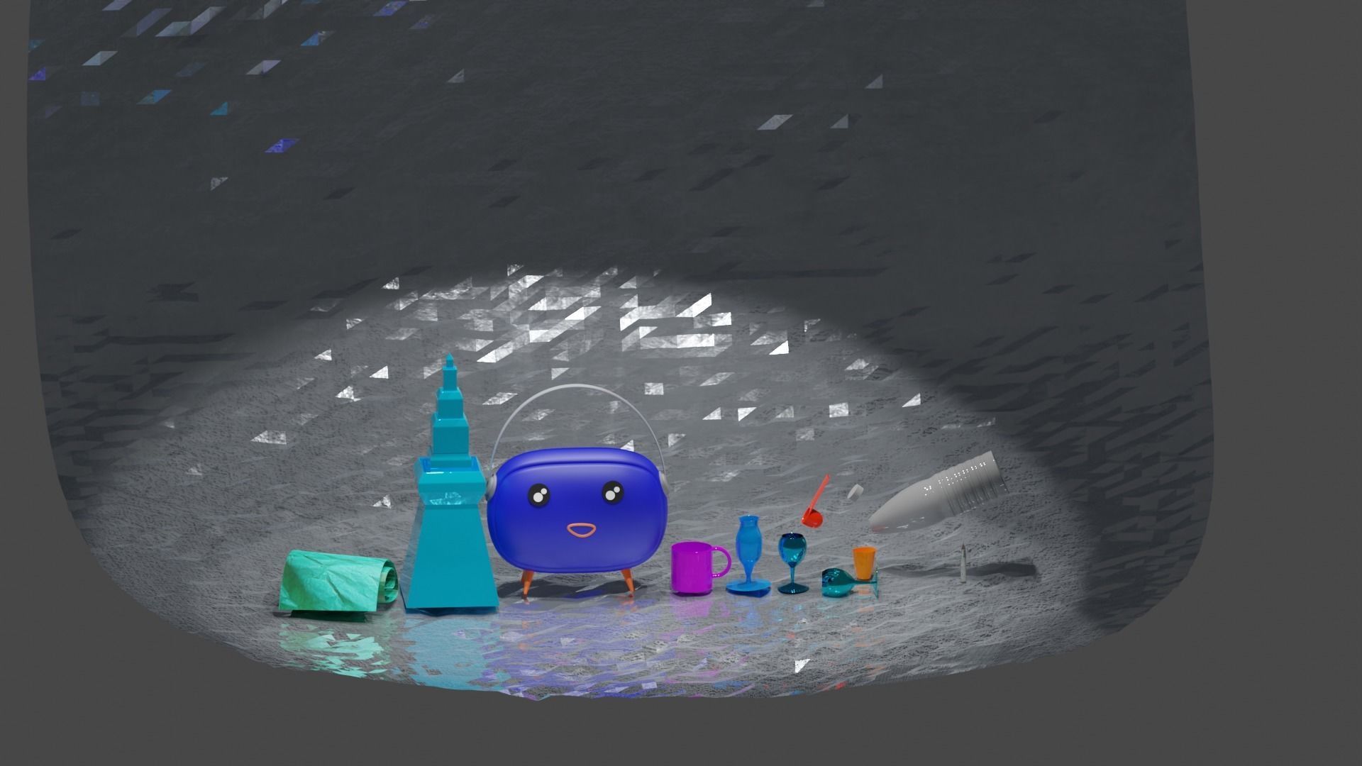 radio bottle and glasses  3D model_6