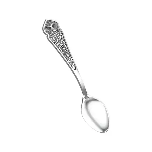 Silver teaspoon with a cross and an angel