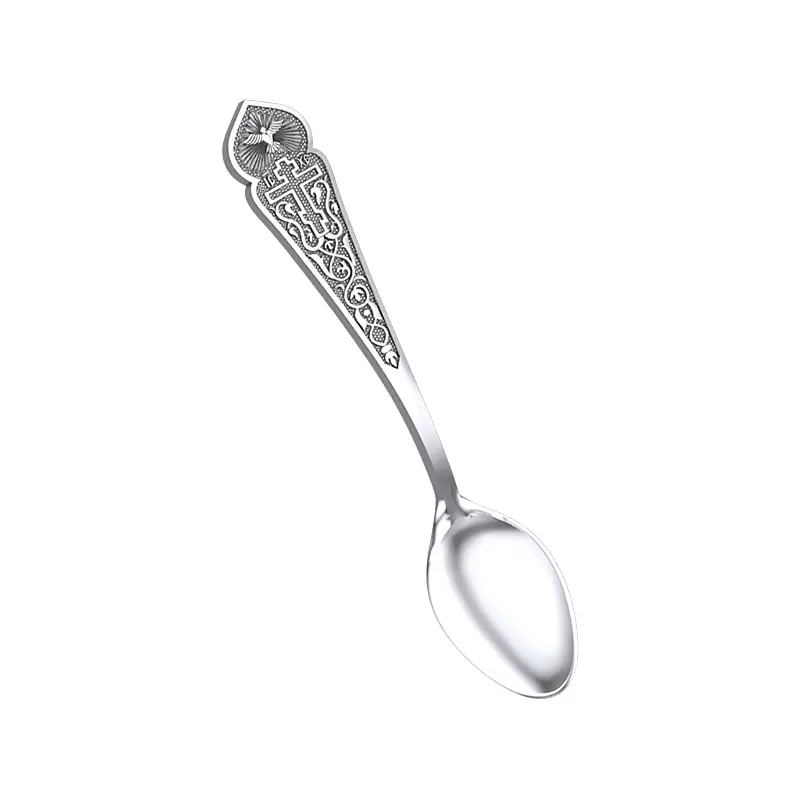 Silver teaspoon with a cross and an angel 3D print model_0