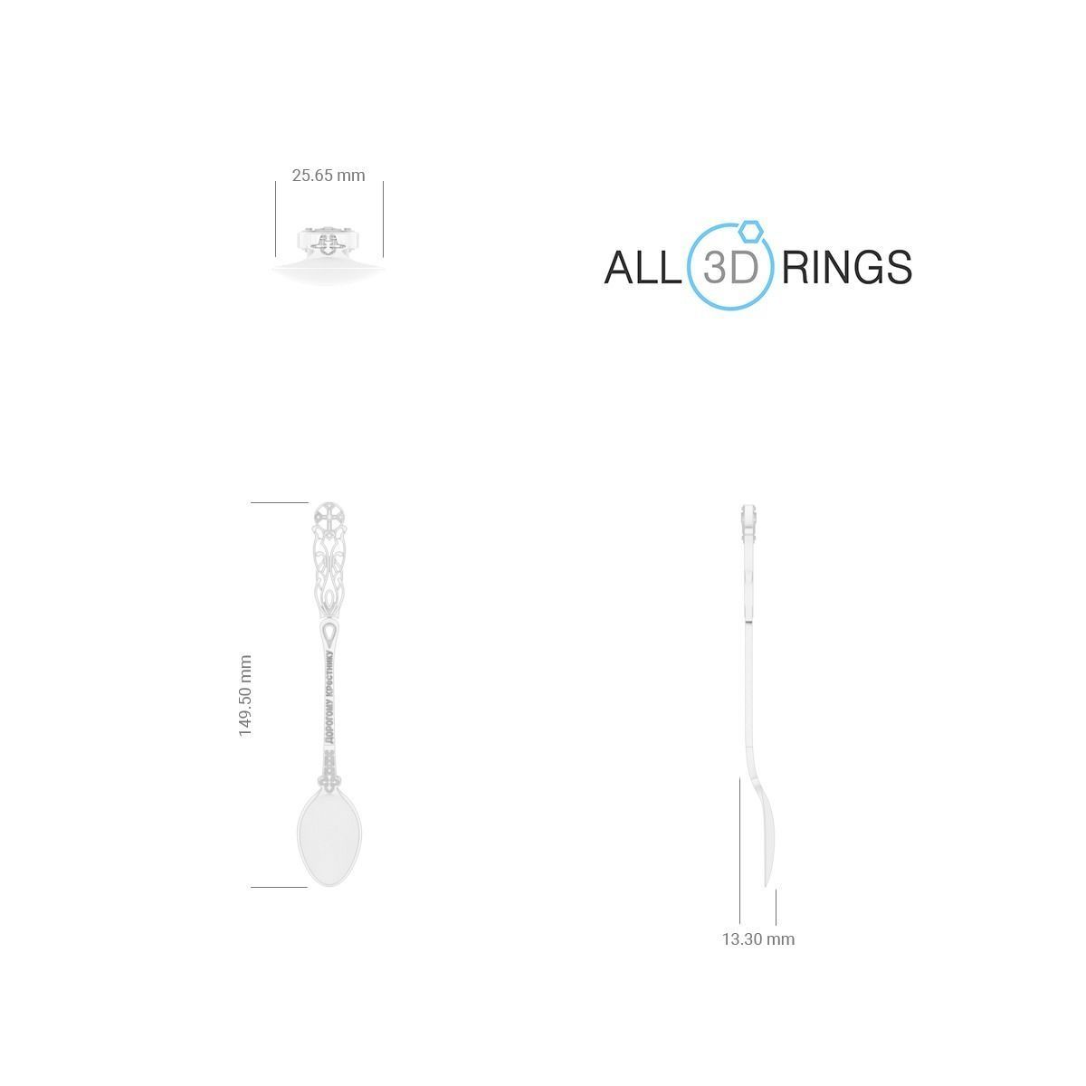 Silver teaspoon with a cross 3D print model_5