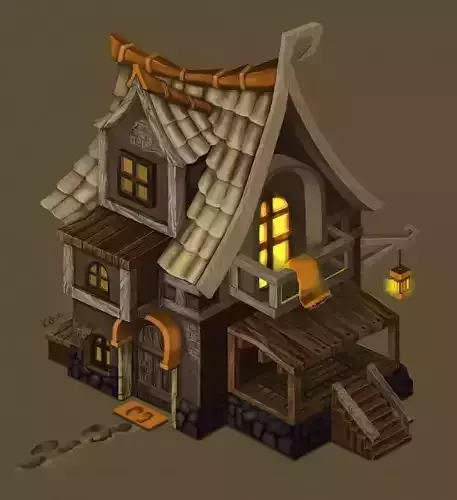 House3d old house with roof and stairs