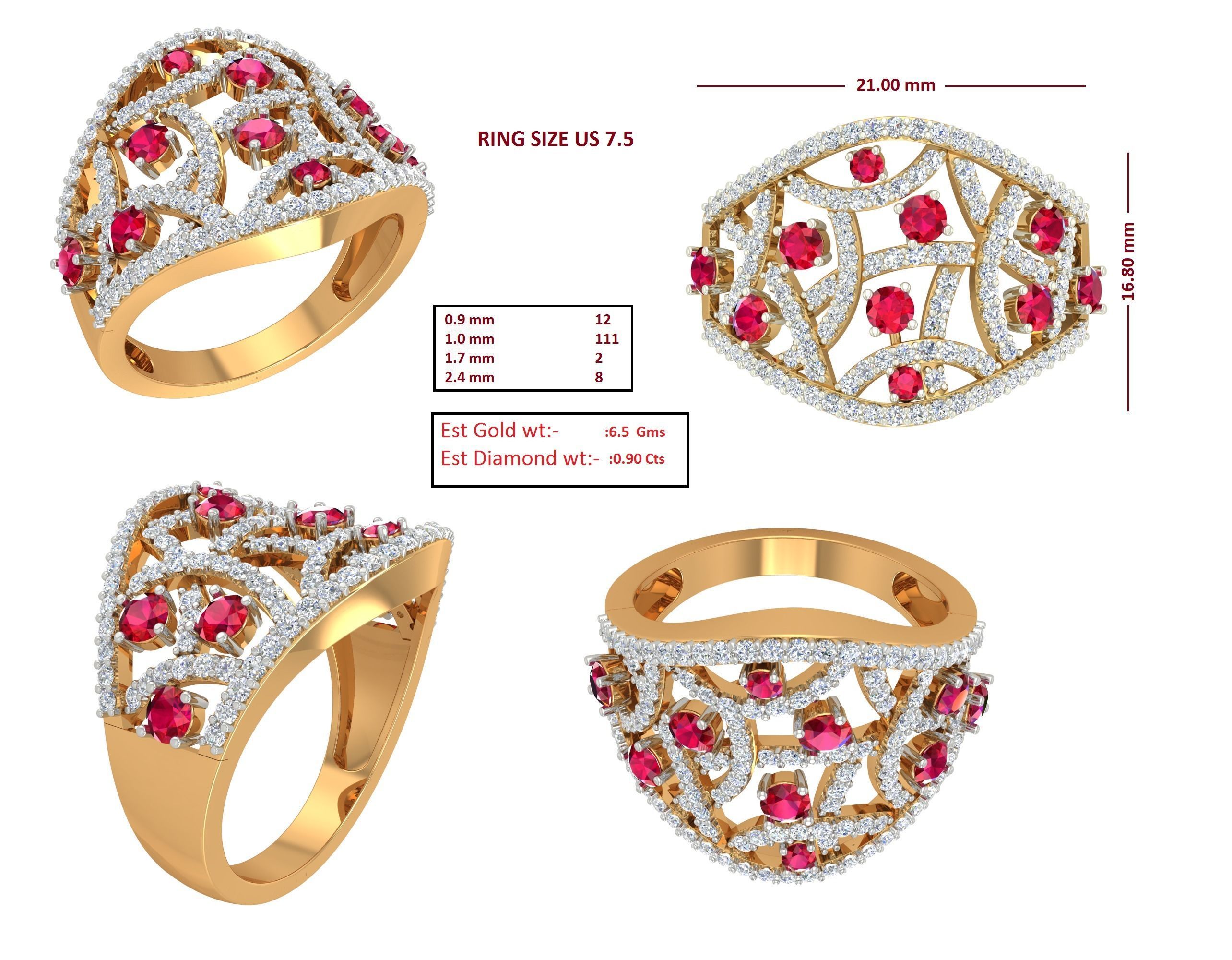 Cocktail Diamond Ring 3dm stl Renders Details 3D print model_5