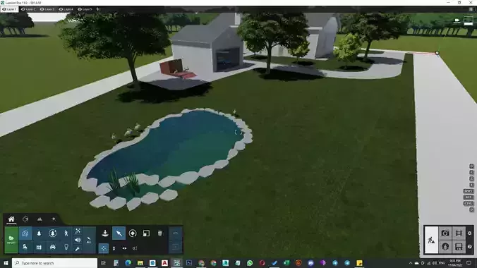 Backyard design with pond and golf cart water pool 3D model