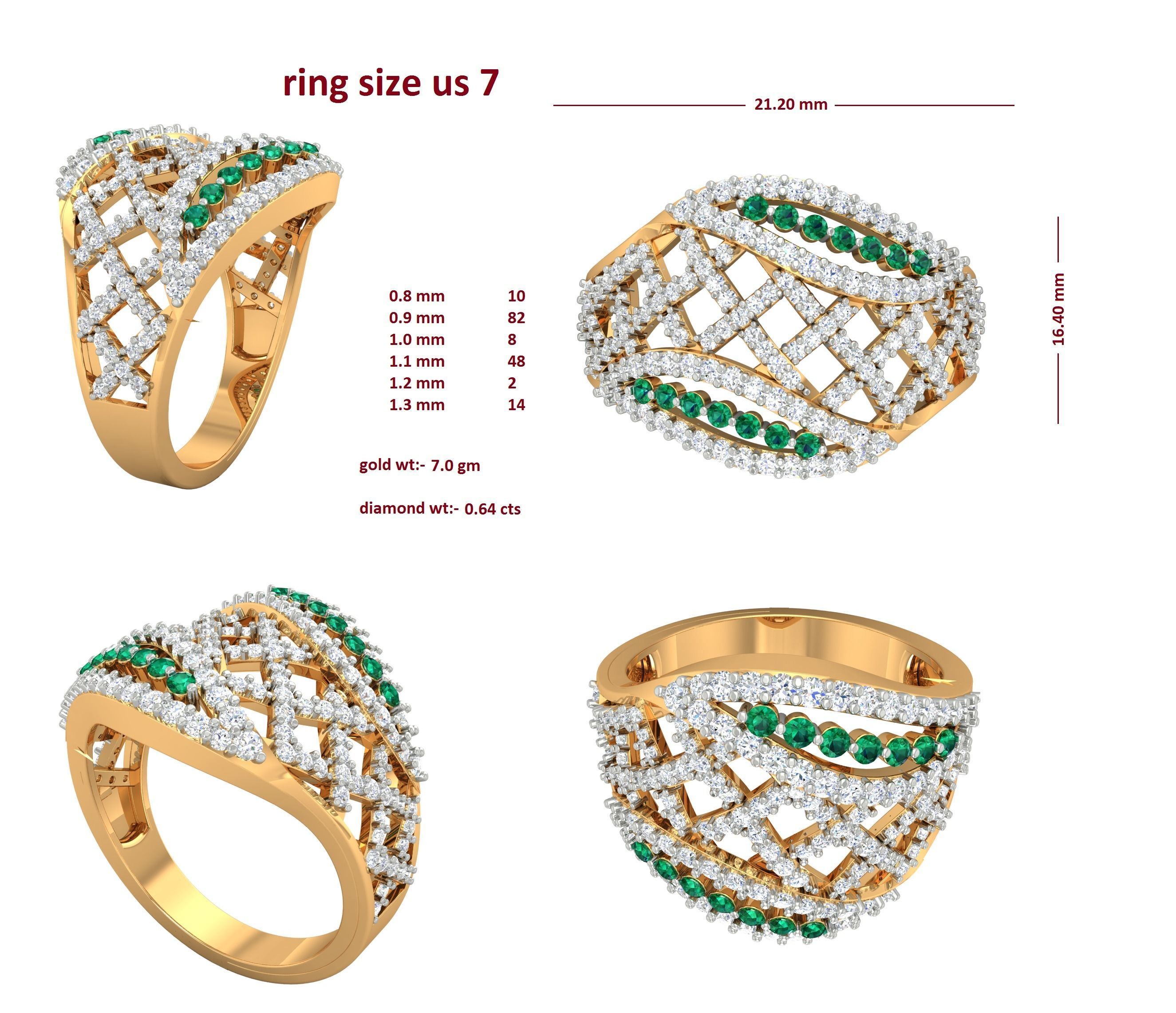 Cocktail Diamond Ring 3dm stl Renders Details 3D print model_3
