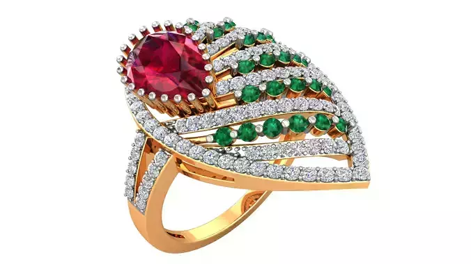 Diamond High Jewelry Pear Diamond Cocktail Ring 3dm stl renders