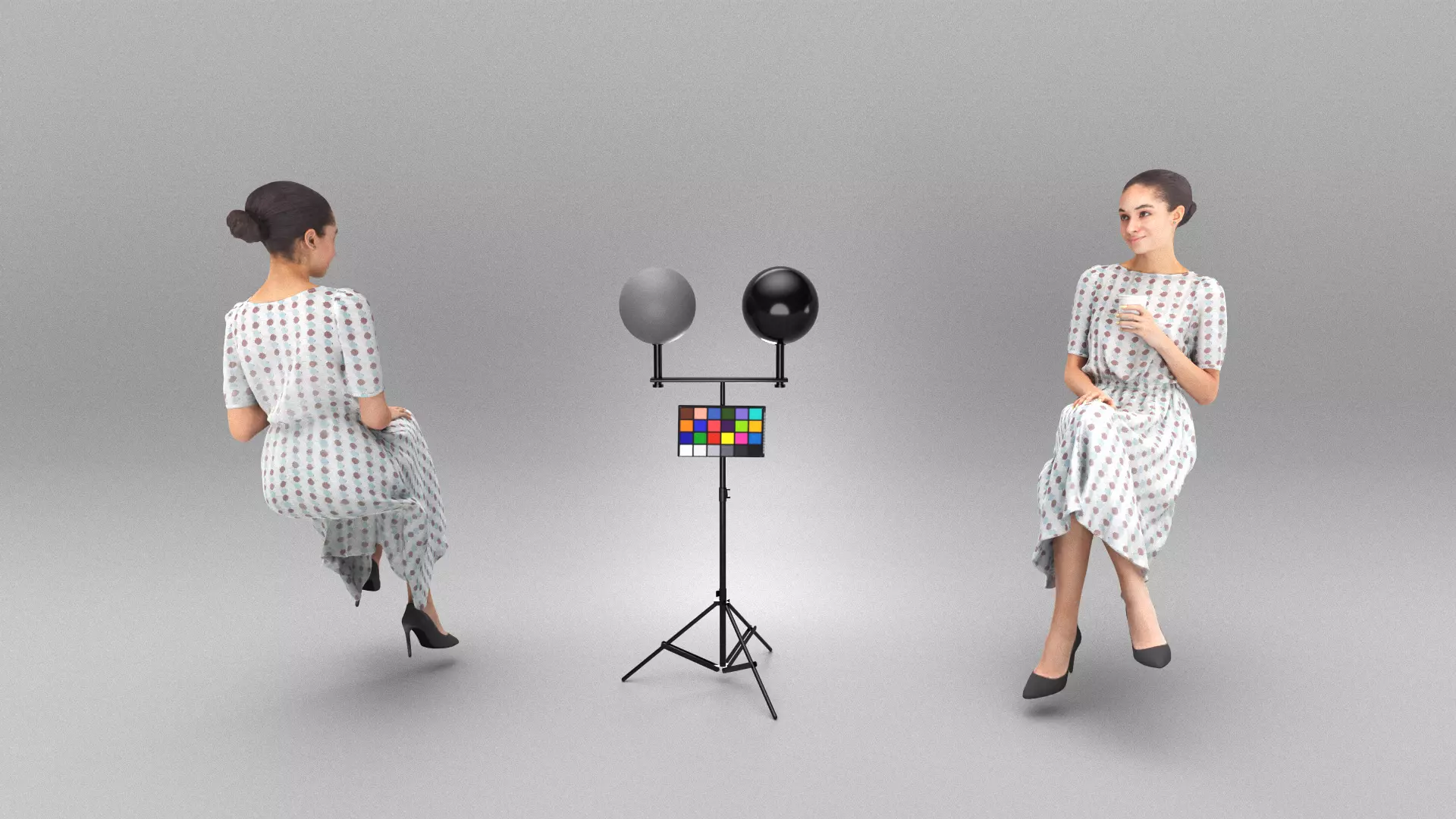 Elegant woman in dress with coffee 333 Low-poly 3D model