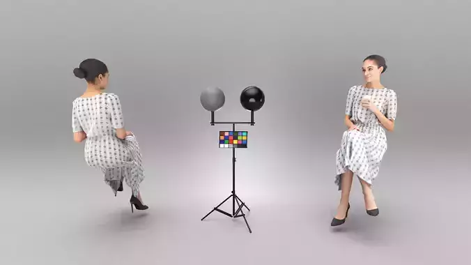 Elegant woman in dress with coffee 333 Low-poly 3D model