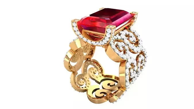 Diamonds High Jewelry Cocktail Ring 3dm stl renders 