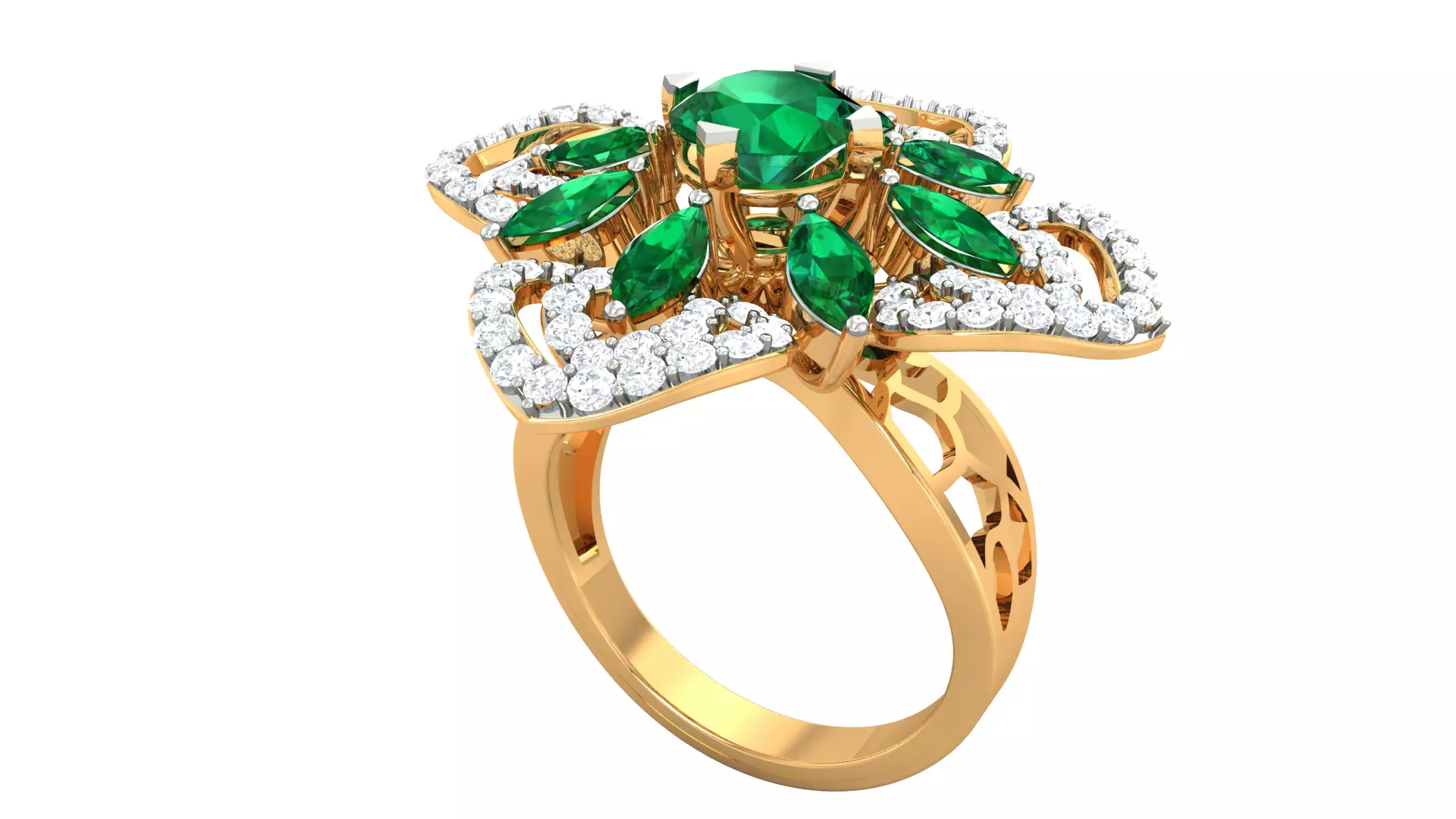 Cocktail Marquise Diamond Ring 3dm stl Renders Details 3D print model_0