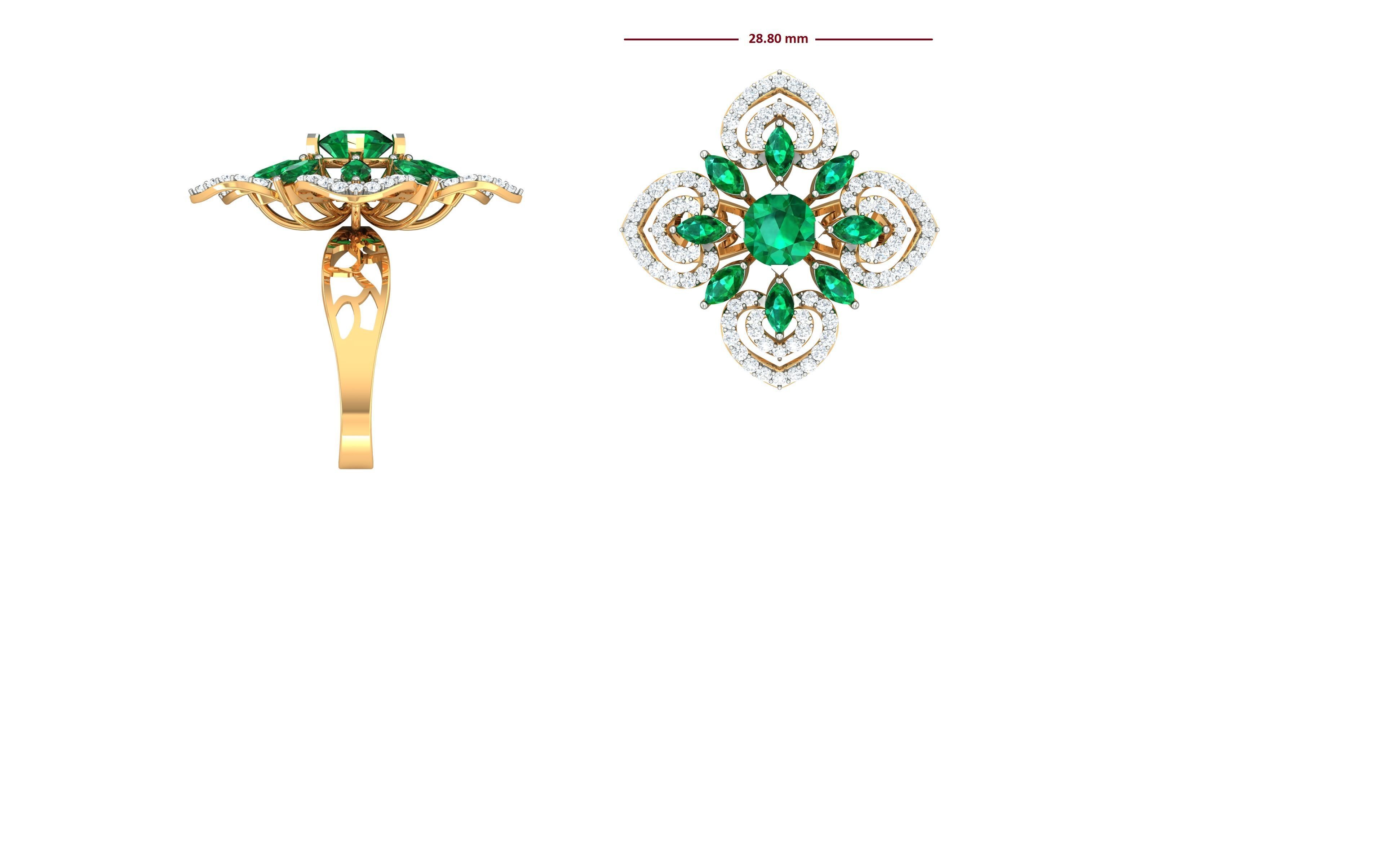 Cocktail Marquise Diamond Ring 3dm stl Renders Details 3D print model_4