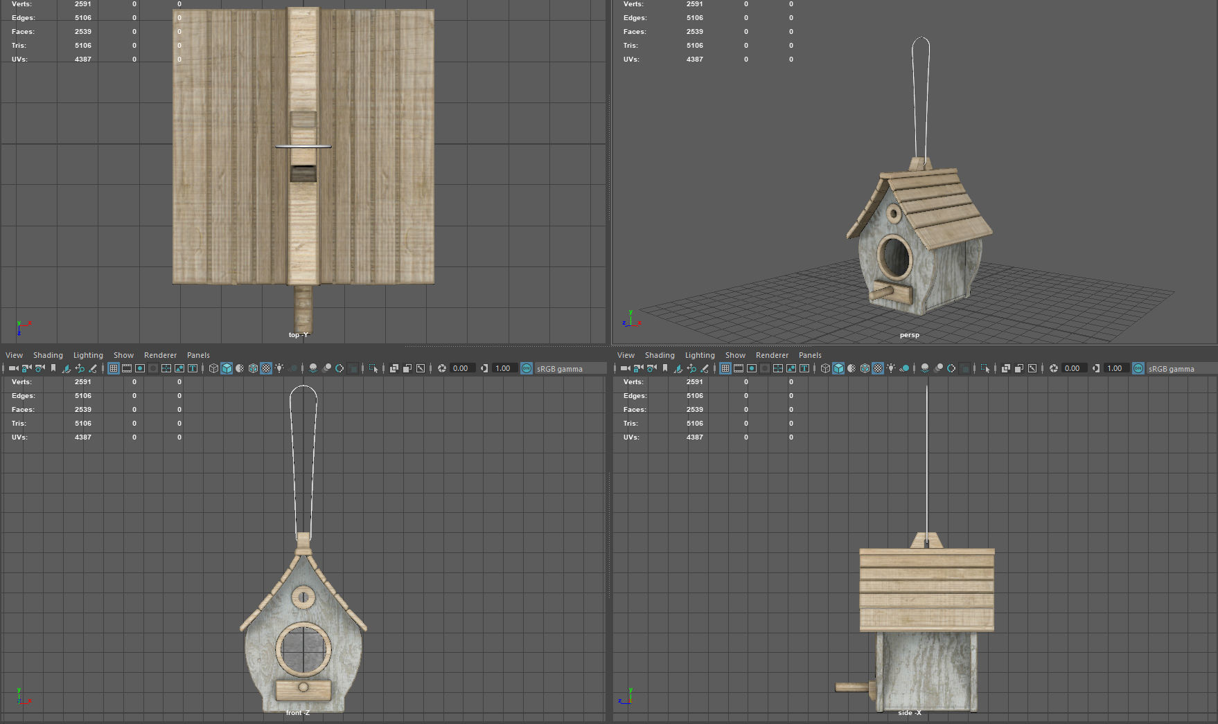 Birdhouse wooden Low-poly 3D model_7