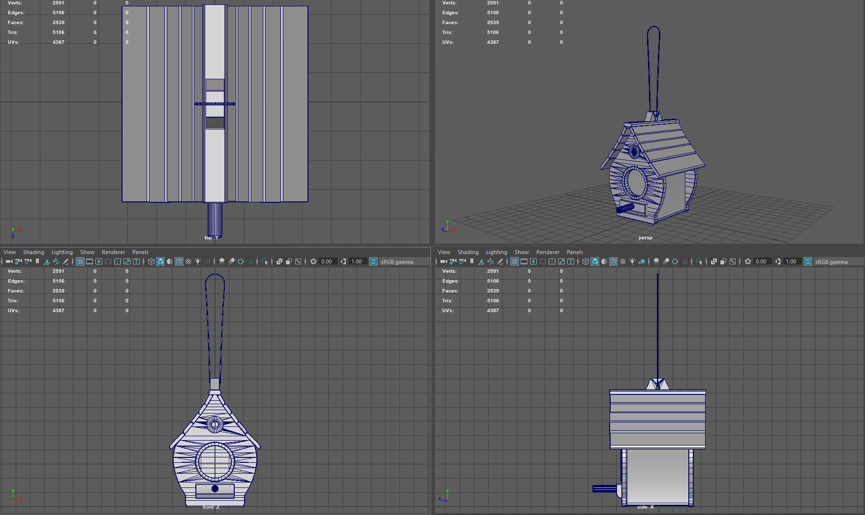Birdhouse wooden Low-poly 3D model_9