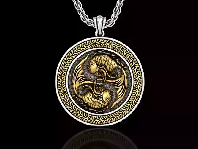 The Pisces Zodiac Sign Fishes Medallion Pendant v4 3D print model The Pisces Zodiac Sign Fishes Medallion Pendant v4 3D print model
