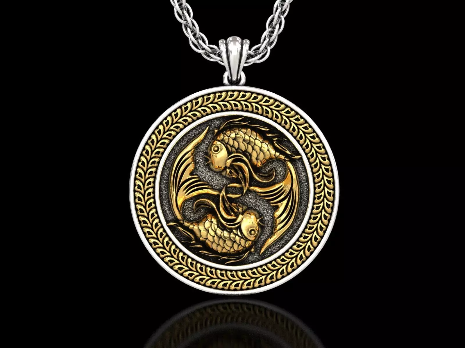 The Pisces Zodiac Sign Fishes Medallion Pendant v4 3D print model_0