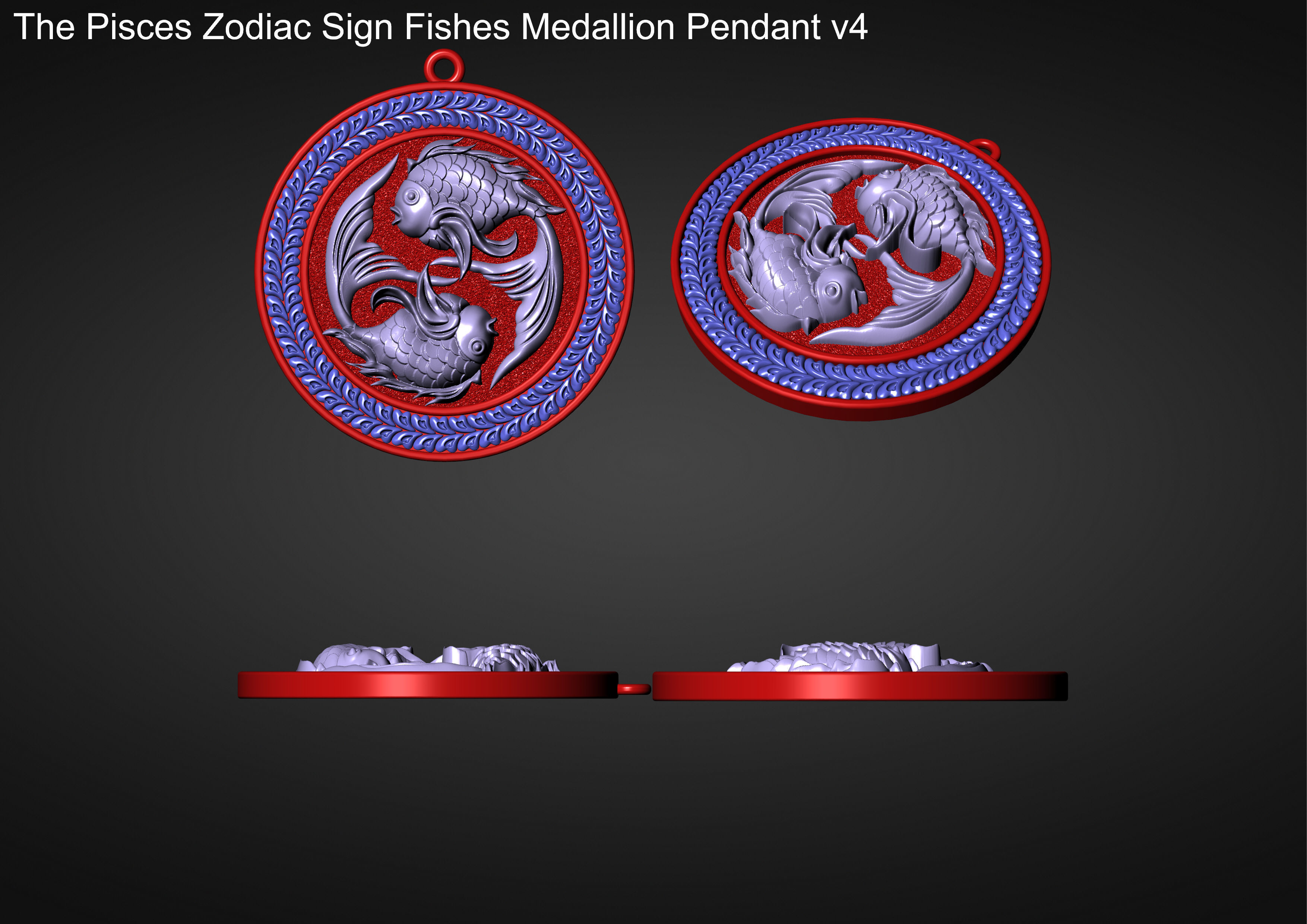 The Pisces Zodiac Sign Fishes Medallion Pendant v4 3D print model_21