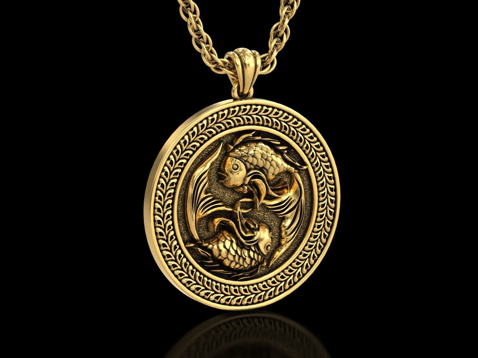 The Pisces Zodiac Sign Fishes Medallion Pendant v4 3D print model_15