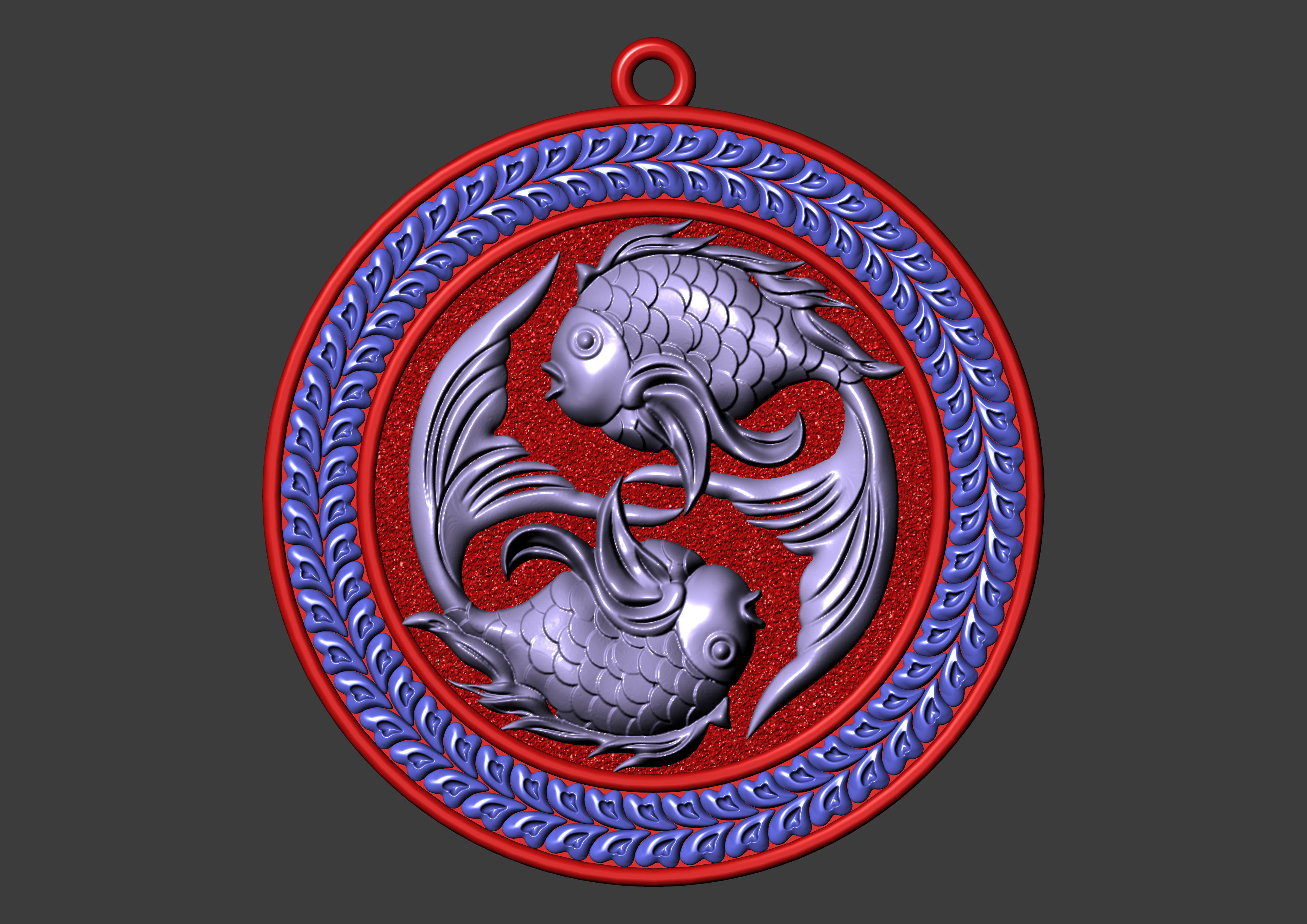 The Pisces Zodiac Sign Fishes Medallion Pendant v4 3D print model_19