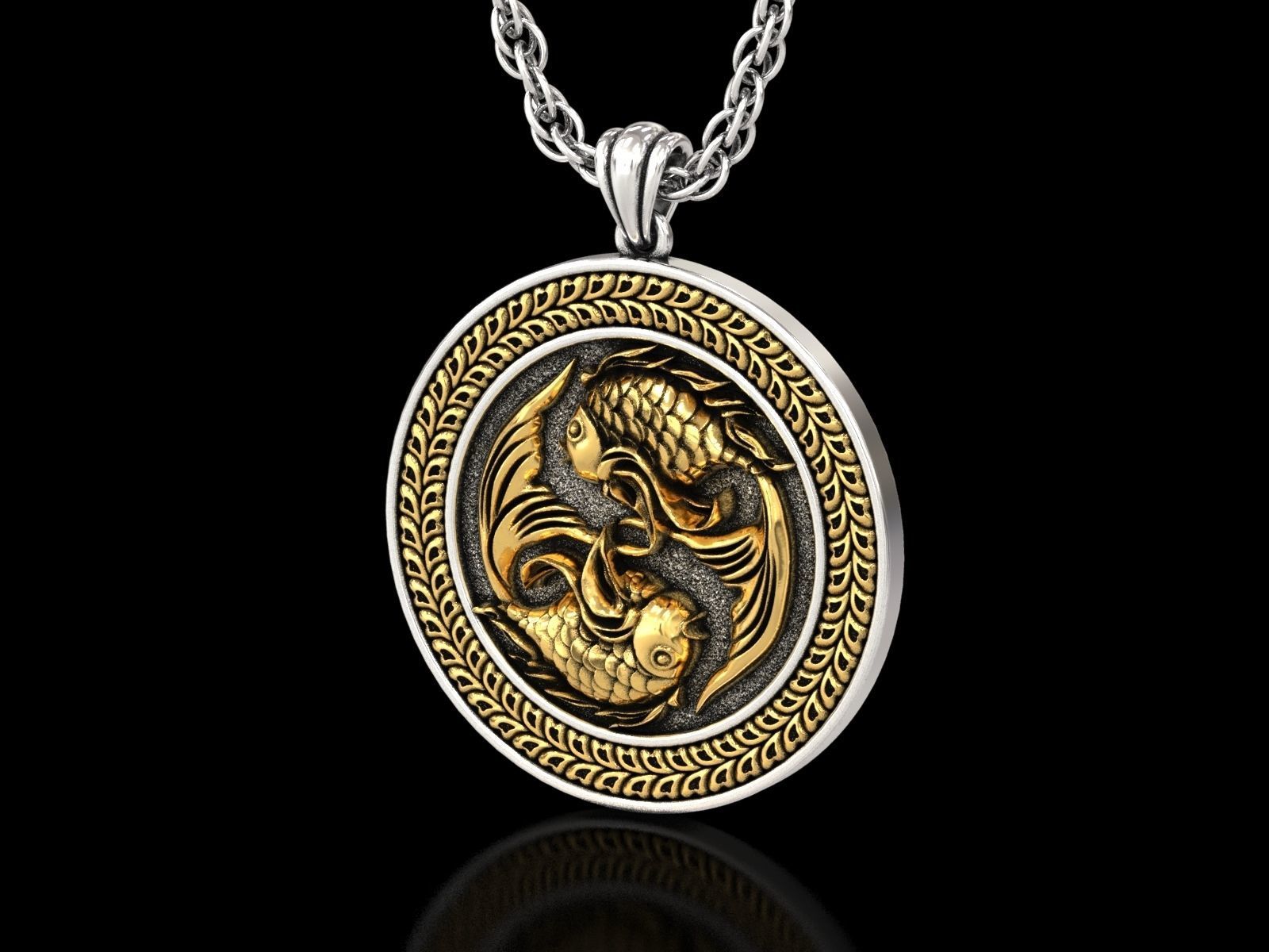 The Pisces Zodiac Sign Fishes Medallion Pendant v4 3D print model_3