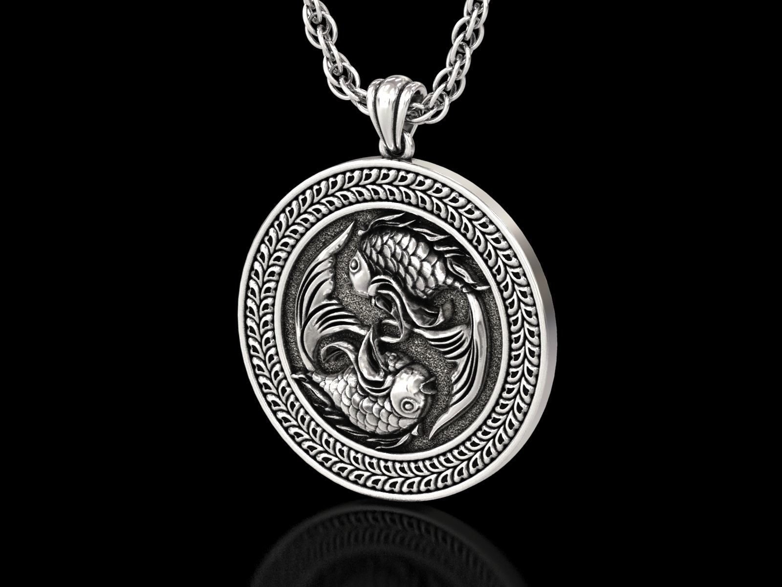 The Pisces Zodiac Sign Fishes Medallion Pendant v4 3D print model_7