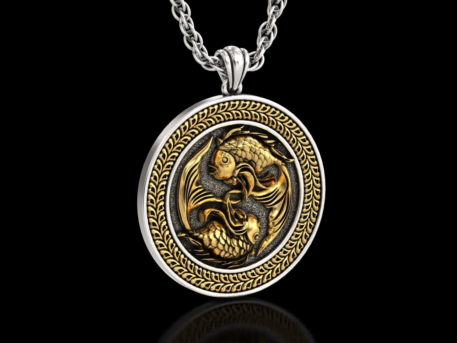 The Pisces Zodiac Sign Fishes Medallion Pendant v4 3D print model_5