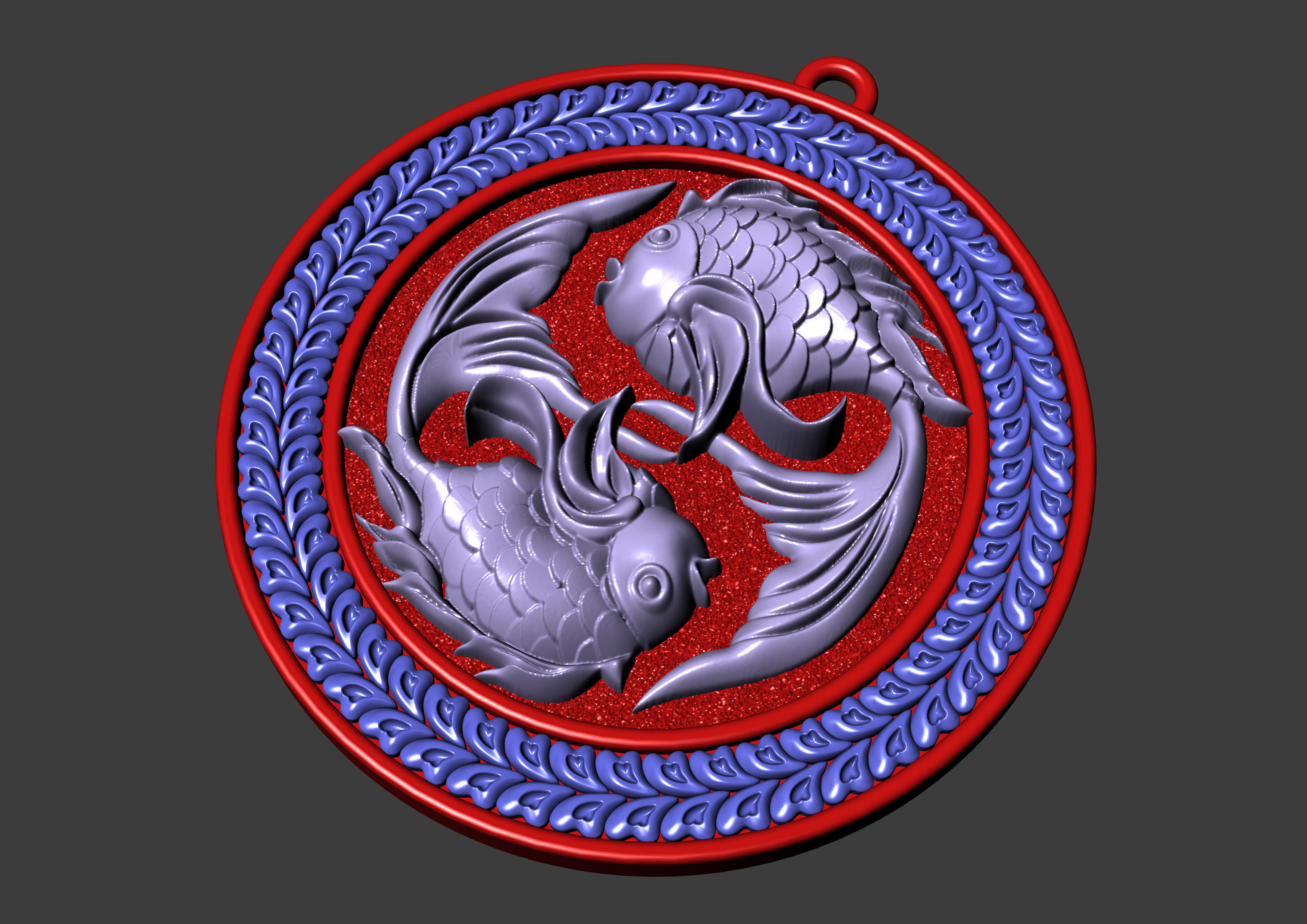 The Pisces Zodiac Sign Fishes Medallion Pendant v4 3D print model_23