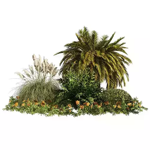 Outdoor Garden Set Palm Tree Bush and flowers