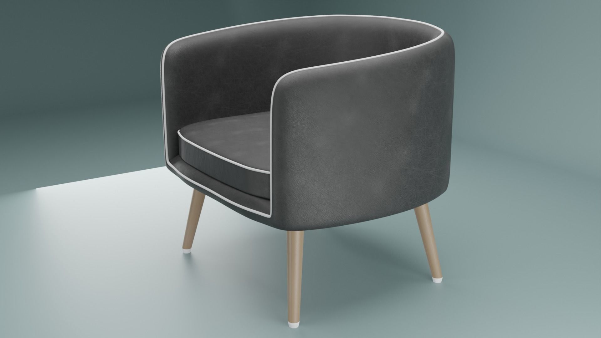 Chair leather with wooden legs Low-poly 3D model_2