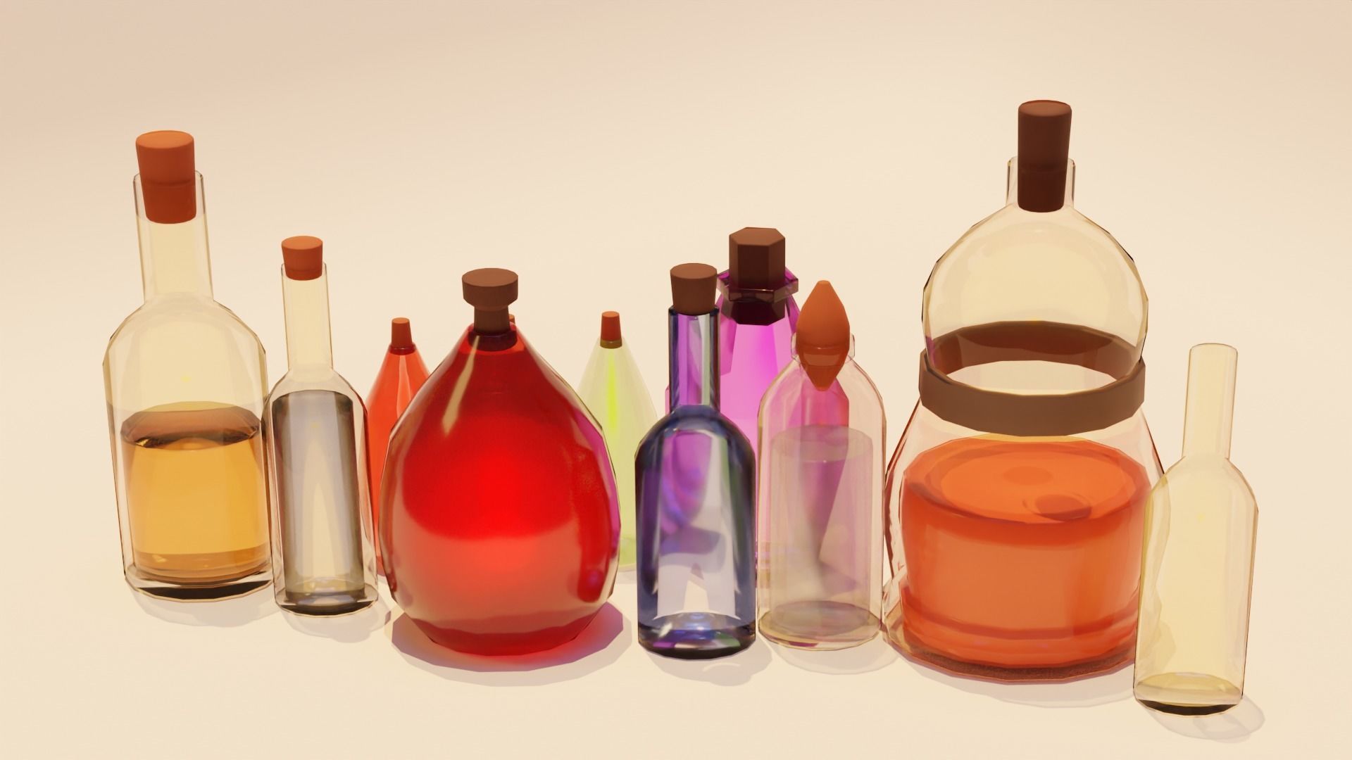Lowpoly potion bottles  Low-poly 3D model_4