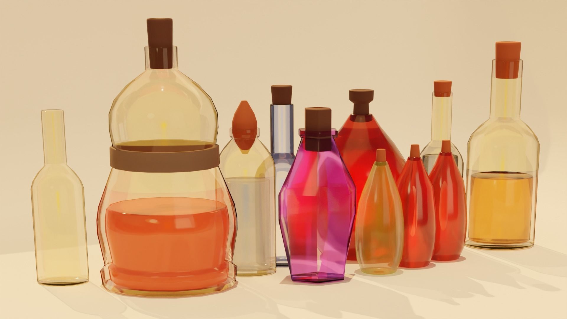 Lowpoly potion bottles  Low-poly 3D model_1