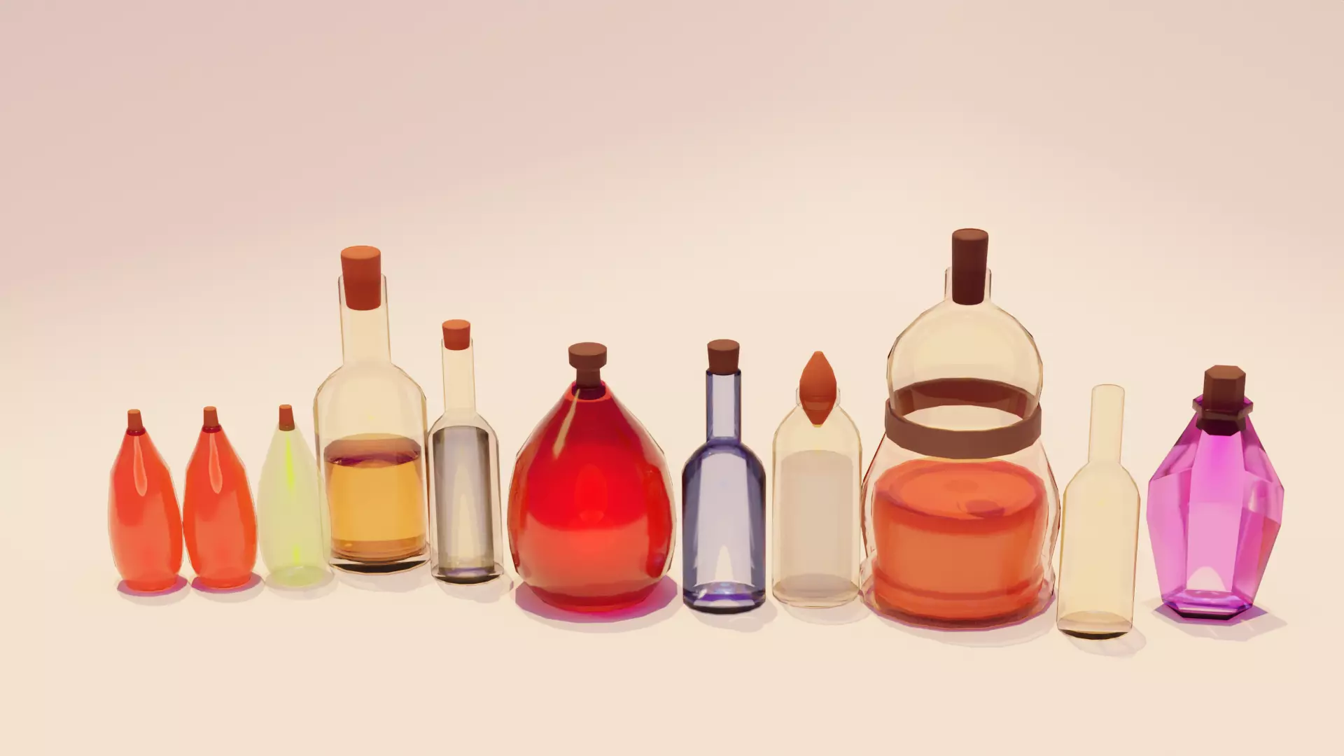 Lowpoly potion bottles  Low-poly 3D model_0