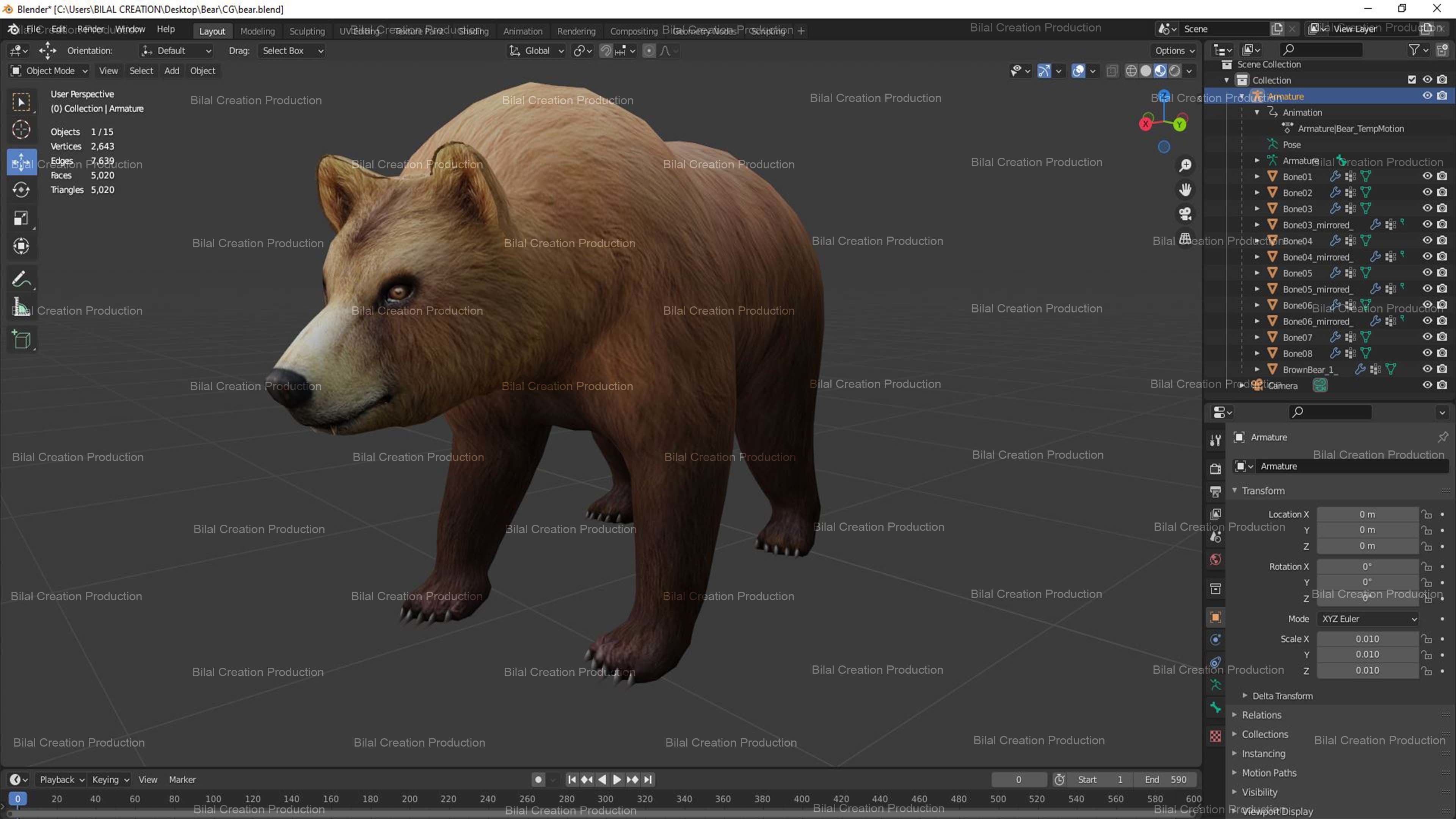 Bear Rigged Animated 10 Low-poly 3D model_15