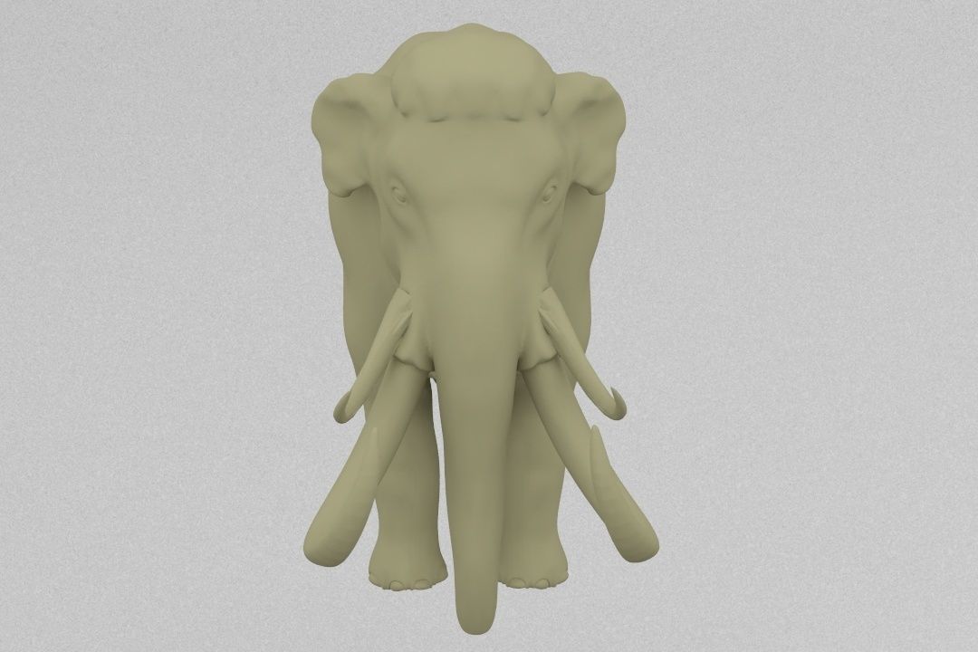 mammoth elephant with long tusks 3D print model_2