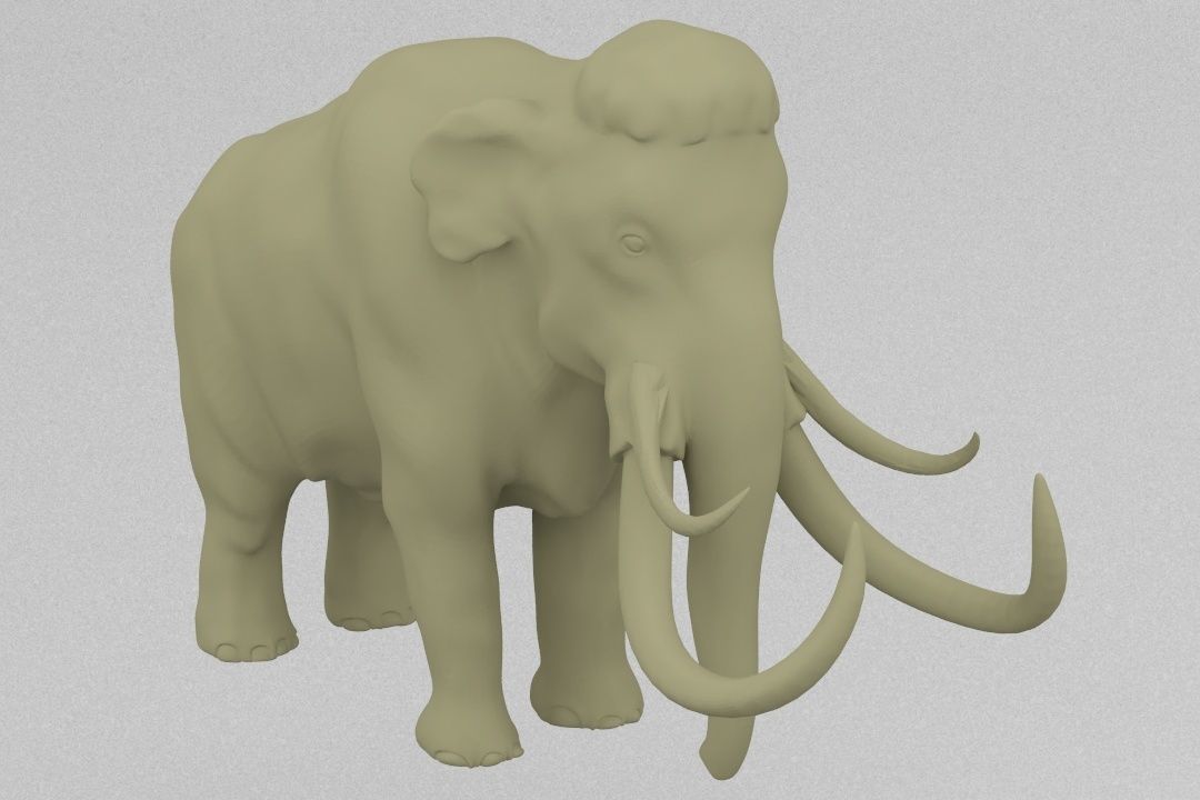 mammoth elephant with long tusks 3D print model_1
