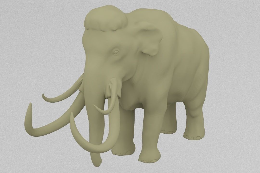 mammoth elephant with long tusks 3D print model_3