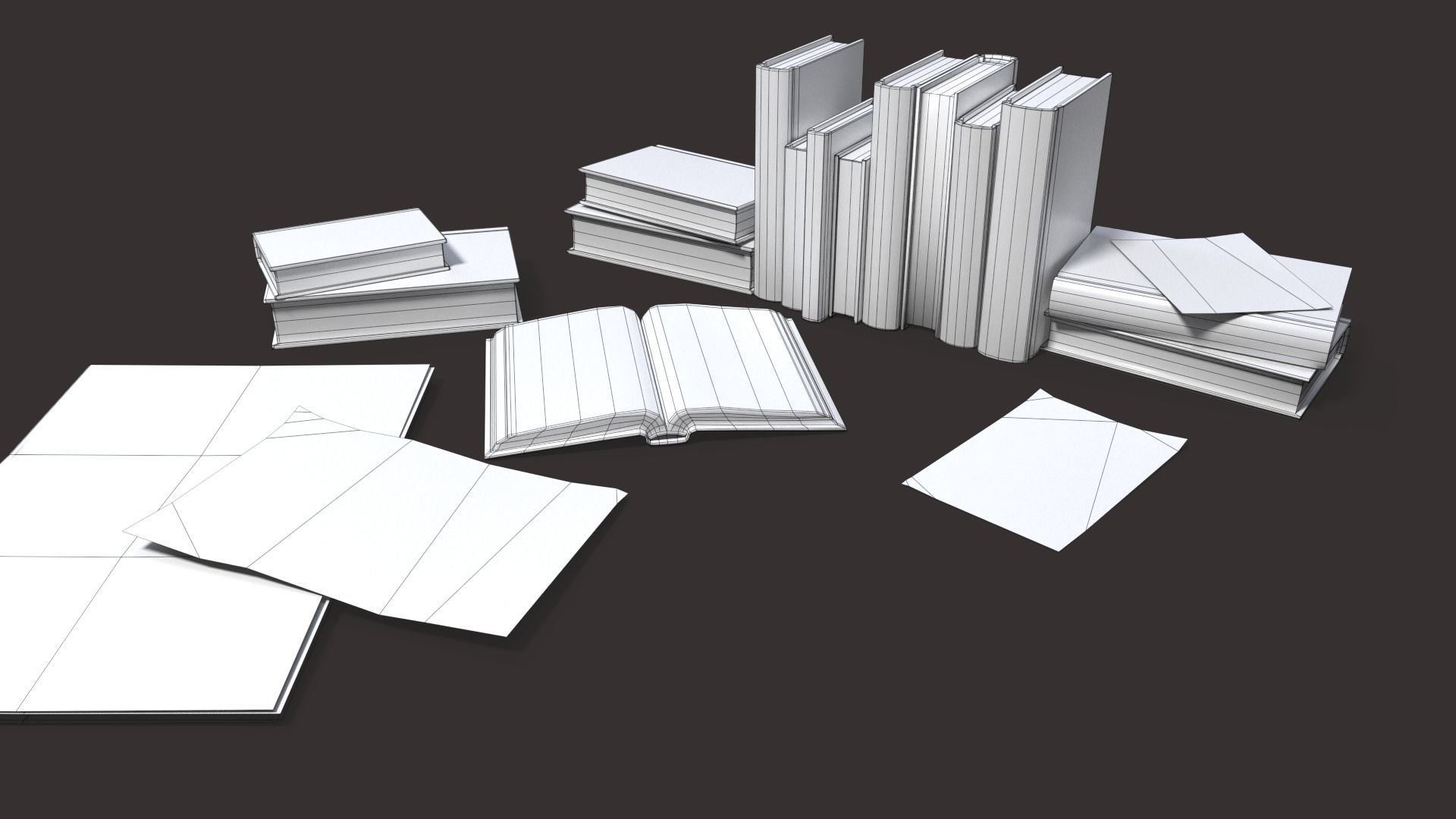 Old Books Set Low-poly 3D model_2