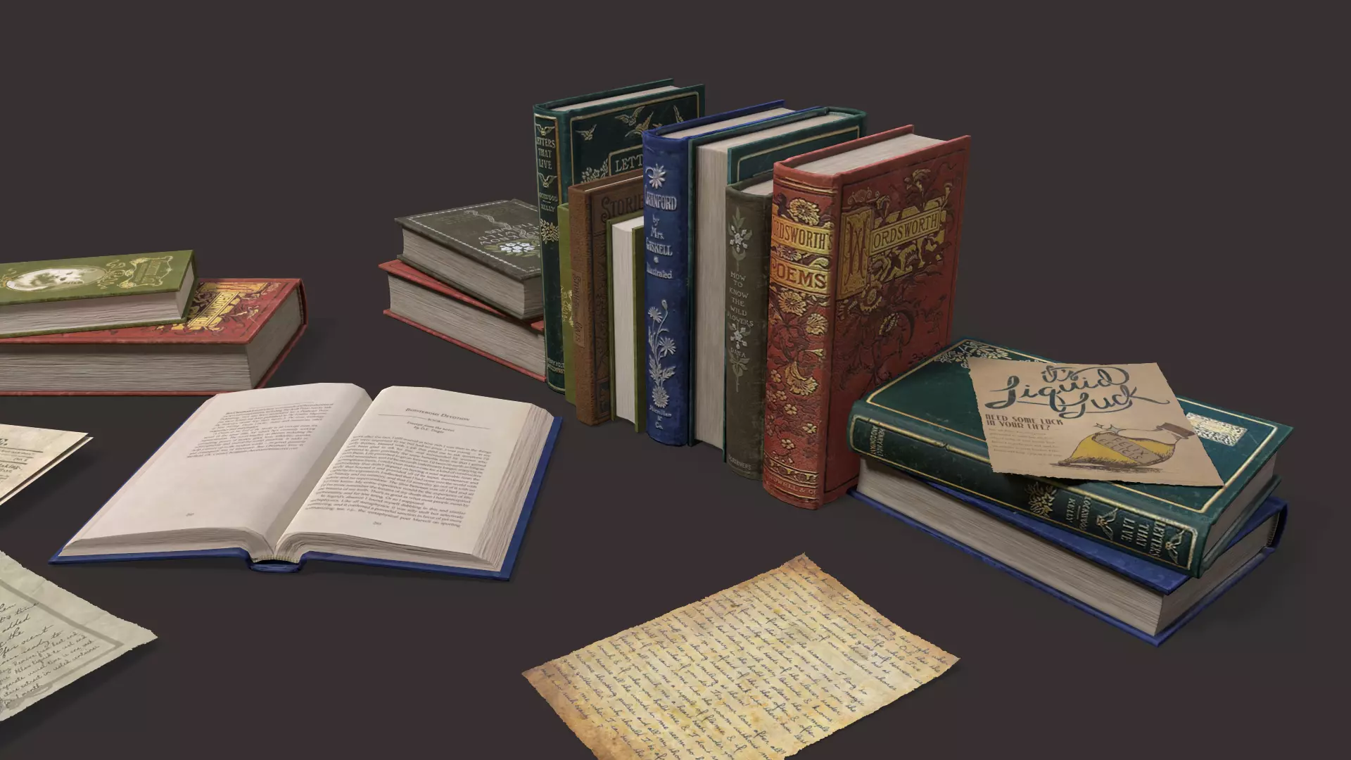 Old Books Set Low-poly 3D model_0