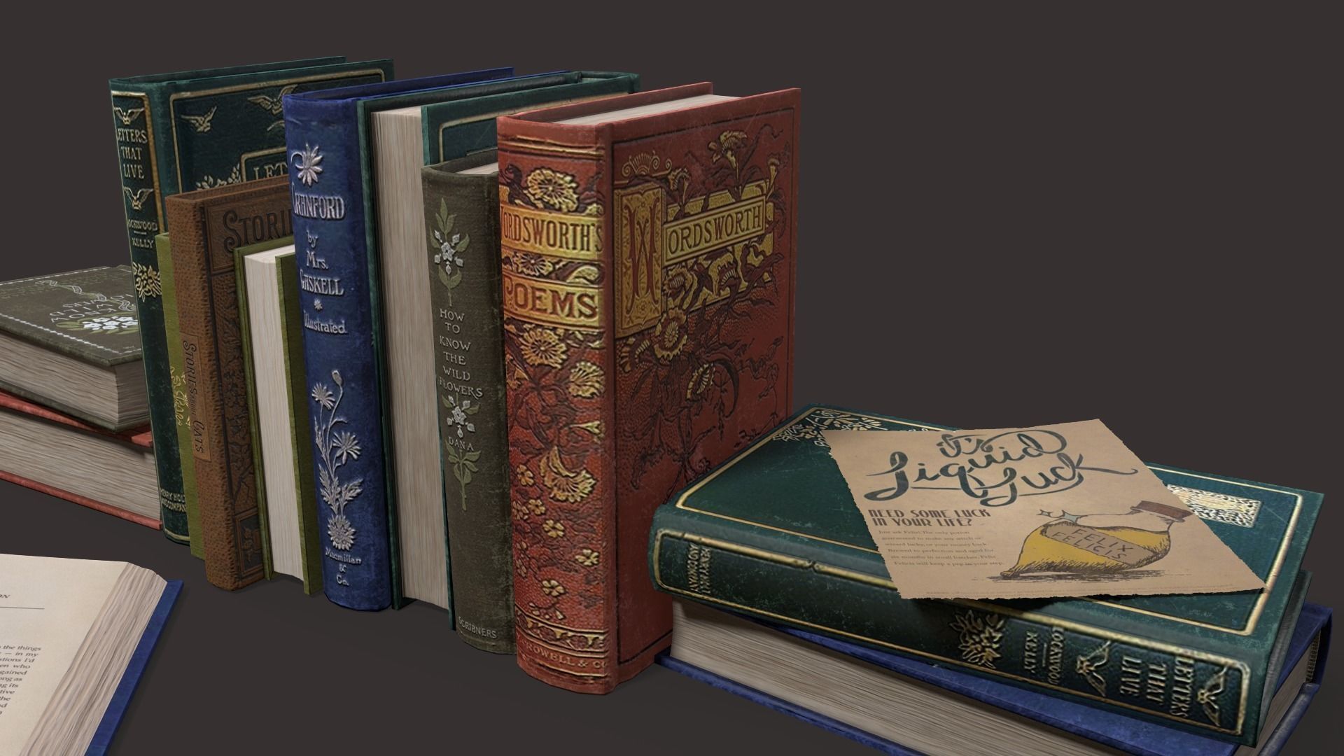 Old Books Set Low-poly 3D model_6