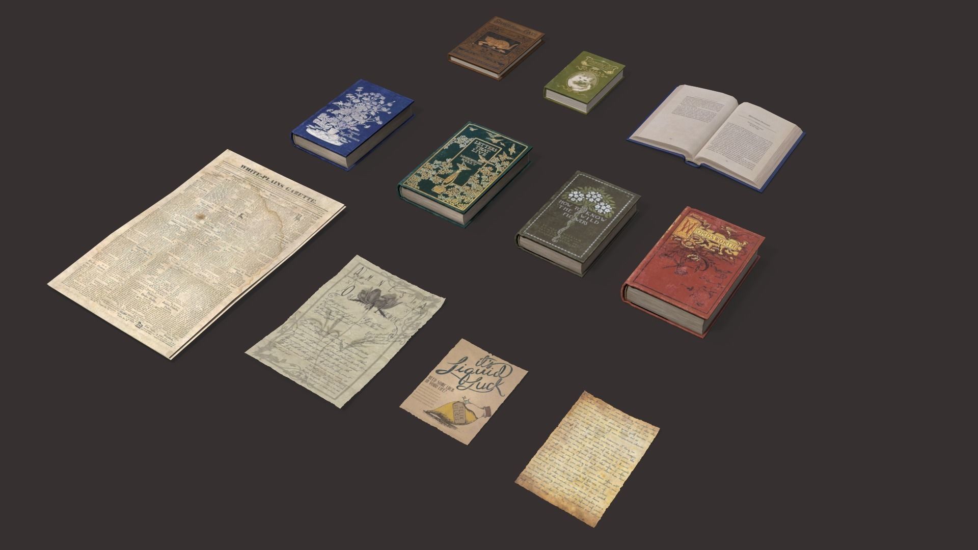 Old Books Set Low-poly 3D model_3