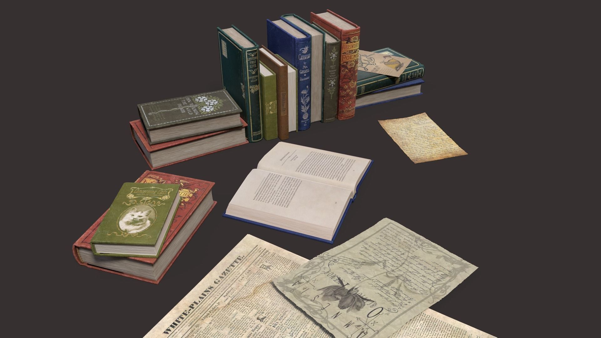 Old Books Set Low-poly 3D model_5