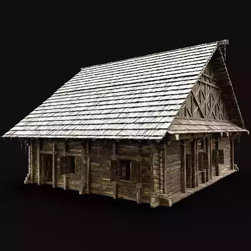 VILLAGE HOUSE ENTERABLE GENERIC WOODEN COTTAGE HUT AAA Low-poly 3D model