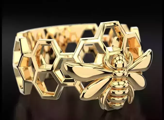 Ring with honeycombs on which a bee sits 705 3D print model