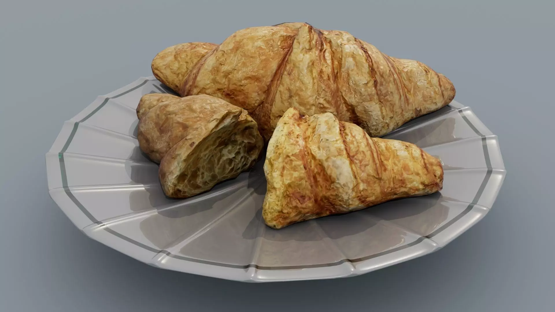 Croissant croissants on plate Low-poly 3D model