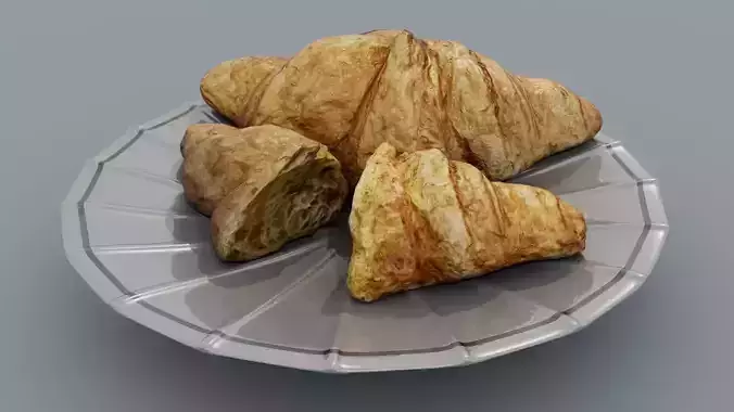 Croissant croissants on plate Low-poly 3D model